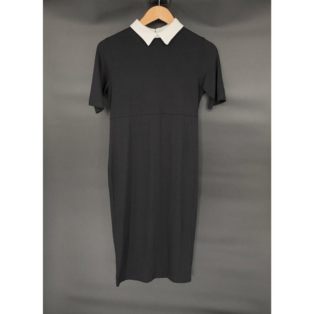 Asos Womens Black Midi Dress 6 Button Back Detail Wednesday Preppy Dark Academia